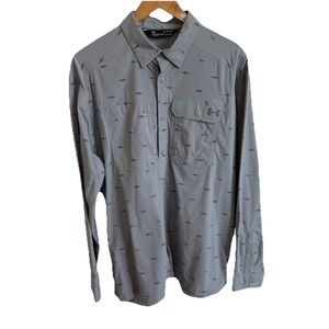 Under Armour Shirt Mens XL Gray Fishing Loose Button HeatGear Vented Performance